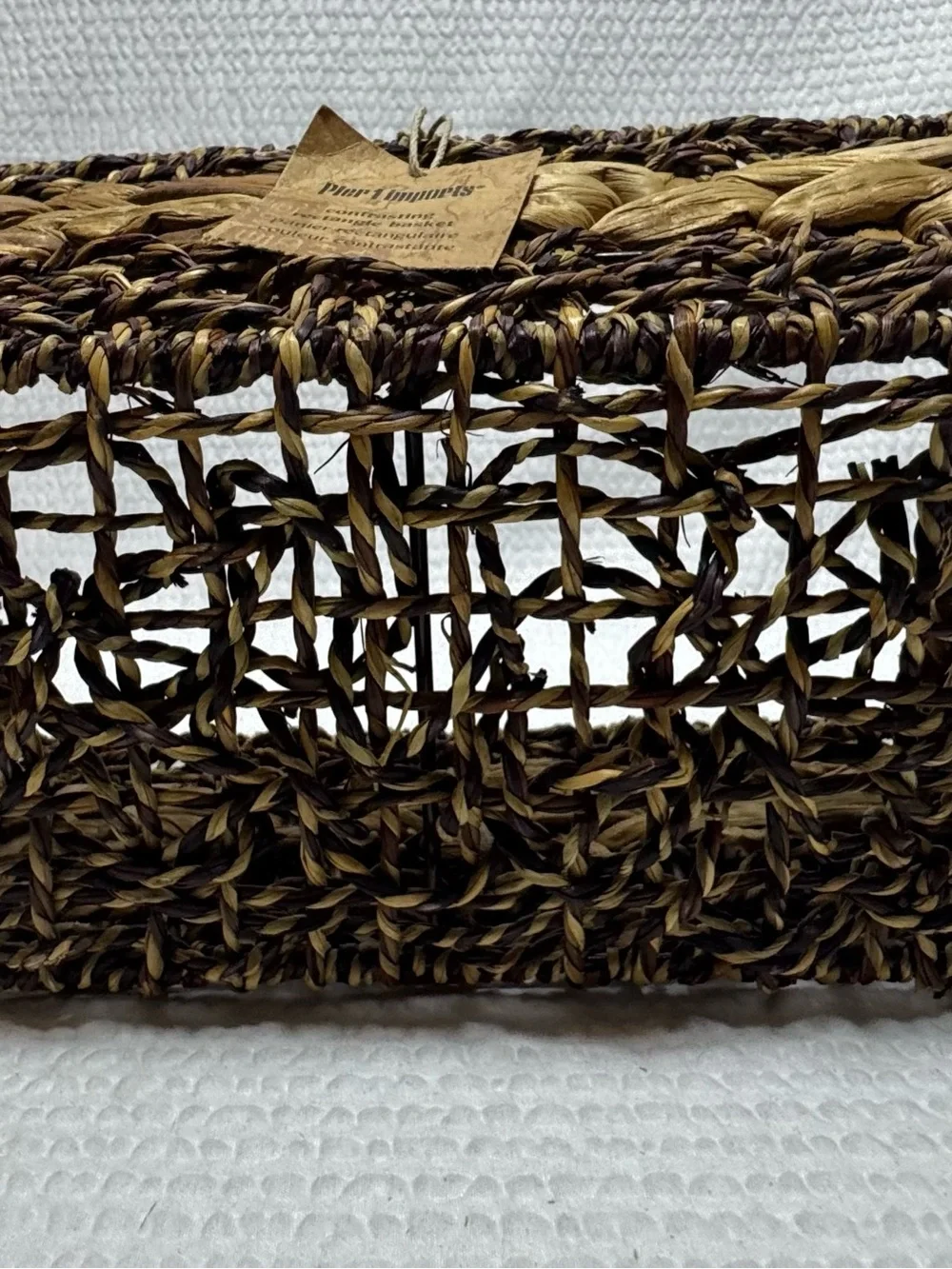 Pier 1 Natural & Dark Brown Woven Rectangle Basket